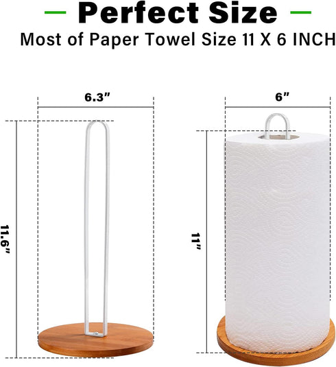 Wood Paper Towel Holder, Paper Towel Holder Countertop,Kitchen Towel Holder Free-Standing with Non-Slip Wooden Base(White)...