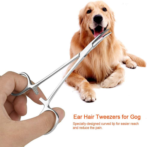 Hemostat Forceps, Stainless Steel Pet Dog Grooming Ear Cleaning Clamp Pets Cat Ears Hairs Tweezers with Curved Tip Antislip Locking Forceps Remove...
