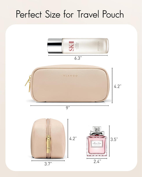 Vlando Small Makeup Pouch,Travel Makeup Bag PU Leather Wide-open Makeup Pouch for Purse Makeup Brush Holder-Milk Tea...
