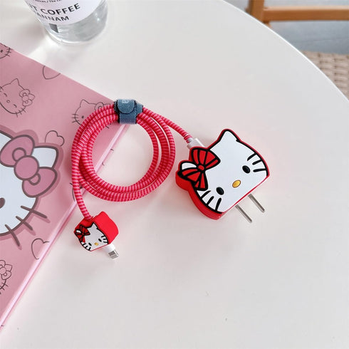 Cute Cartoon Charger Protector Case - Compatible for iPhone 18W 20W USB-C Power Adapter and Lightning Cable (07)......