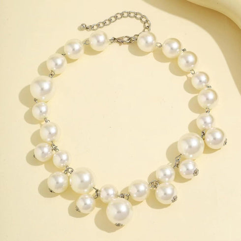 Gold Chunky Necklace Big Pearl Choker Necklaces for Women Silver Chunky Necklace Pearl Statemen Necklace Chunky Necklace Bride Wedding Jewelry...