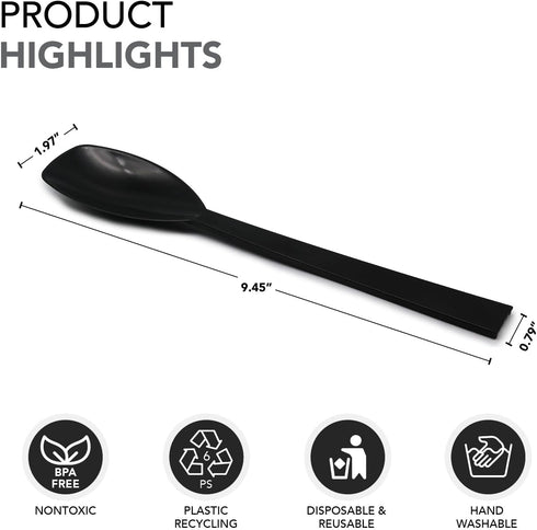 Party Essentials Plastic Party Buffet Serving Utensils Kit, Spoons/Forks/Tong, 20-Piece, Black...