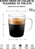 LUXU Glass Coffee Mugs(Set of 4)-17 oz,Clear Beer Mugs,Glass Tea Cups with Comfortable Handle,Lead-free Drinking Glasses,Perfect for Latte,Espress...