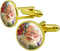 Christmas Holiday Hello Santa Claus Round Cufflink Set Gold Color...