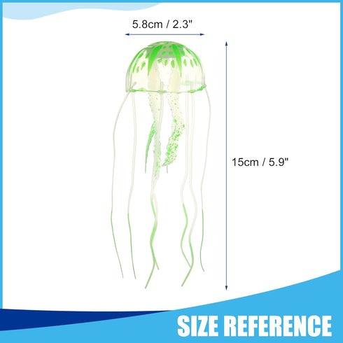 Silicone Fluorescent Jellyfish Glow Ornaments, Aquarium Jellyfish Decoration with Suction Cup, 2.3"x5.9" (Green)...