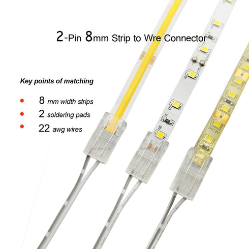 2-Pin 8mm COB LED Strip to Wire Connector Unwired Clips Solderless Adapter Terminal Extension Connection for High Density LED Strip Lights 12V 24V...