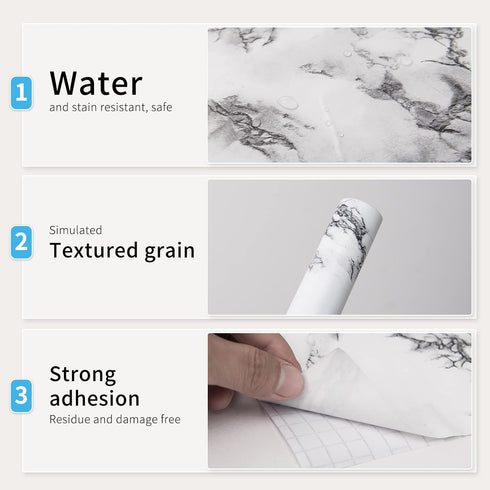 Art3d 120"x17.3" Self-Adhesive Wallpaper, Peel and Stick Grey Marble Paper, Matt...