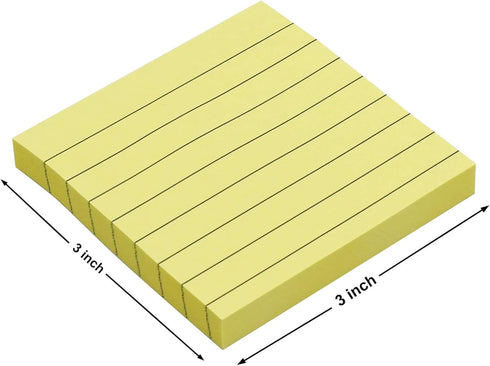 Lined Sticky Notes, 3x3 Inch, 600 Sheets Self-Stick Notes, Easy to Post for School, Office, Notebook, Pastel Yellow Color, 100 Sheets/Pad...