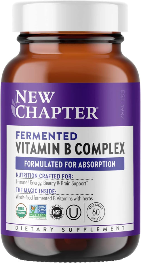 New Chapter Vitamin B Complex, Fermented Vitamin B Complex, USDA Organic, ONE Daily for Cellular Energy + Brain + Beauty, 100% Vegan, Gluten-Free ...