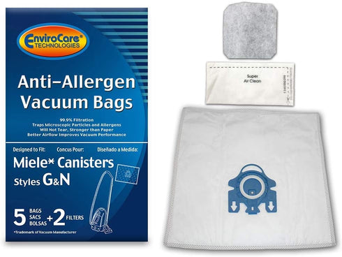 EnviroCare Replacement Allergen Vacuum Cleaner Dust Bags made to fit Miele AirClean 3D Canisters Style GN 5 Pack with 2 Filters...