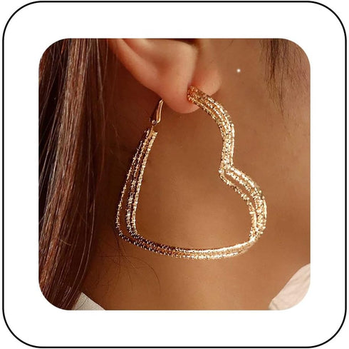 Boho Love Heart Hoop Earrings Vintage Hollow Heart Earrings Gold Large Heart Stud Earrings Exaggerate Heart Shape Earrings Jewelry for Women...