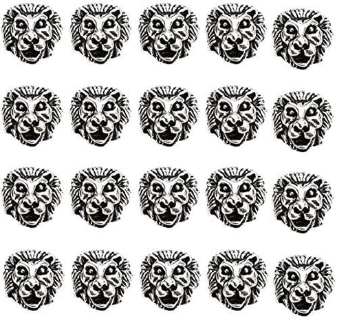 AD Beads Solid Metal 20 Pieces 12x12mm Lion Head Spacer Beads for Necklace Bracelet Craft Design...
