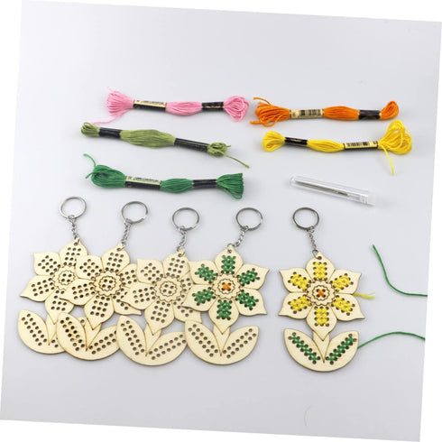 NUOBESTY 5pcs Set Flower Cross Keychain Cross Stitch Keychain Kit Sunflower Keychain Cross Stitch Stamped Kit Embroidery Kits Key Carabiner Craft ...