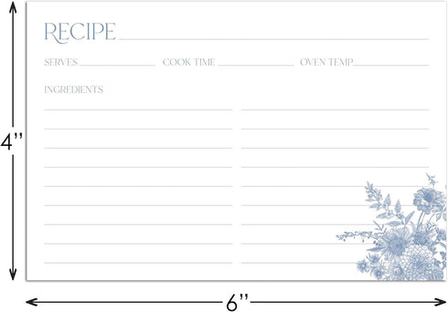 Blue Vintage Floral Recipe Cards - Set of 48...