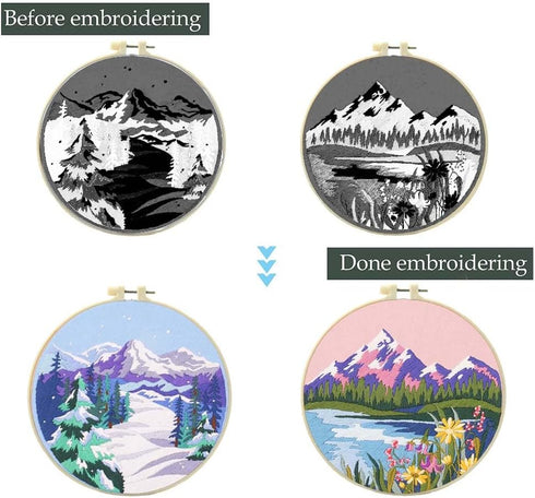 NEWSEE 4 Sets of Starter Kits for Embroidery Beginners, Cross Stitch kit, Embroidery Starter Kit Including Embroidery Hoop, Color Threads and Embr...
