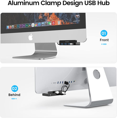 ORICO USB 3.0 Hub, USB Hub Clamp, Aluminum 4-Port USB Splitter with Extra Power Supply Port and 4.92 FT USB Data Cable, Desktop Powered USB Hub fo...