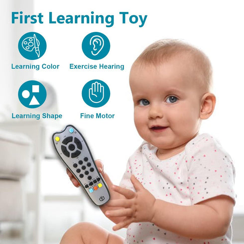 Kids Realistic TV Remote Control with Soft Light and Sound, Early Educational Learning Remote Toy with 3 Different Language, Musical Remote Toy fo...