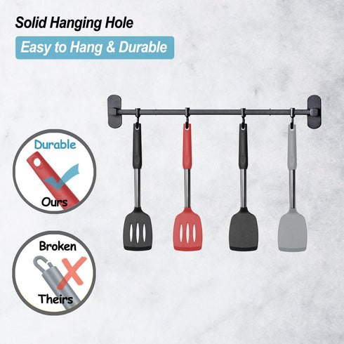 2 Pack Spatulas, Solid & Slotted Silicone Spatula Set, Stainless Steel Handle Coated with Silicone, Non Stick Turners, Heat Resistant Rubber Spatu...