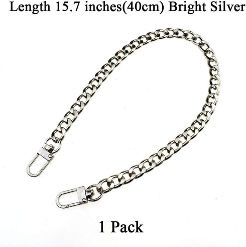 HAHIYO Purse Chain Strap 15.7 inches Bright Silver for Shoulder Cross Body Sling Purse Handbag Clutch Replacement Comfortable Flat 0.4' Wide Enoug...