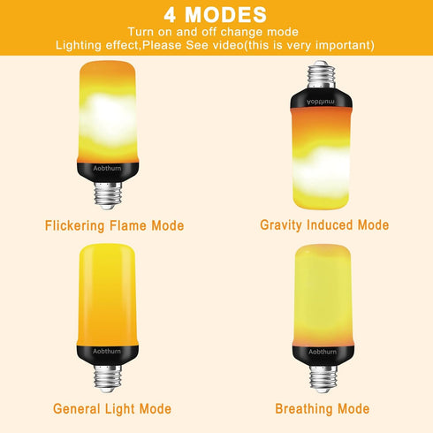 Flame Light Bulbs, 4 Modes LED Flame Effect Light Bulb, E26 Base Flickering Light Bulb with Gravity Sensor,Flickering Light Bulbs Halloween Home P...