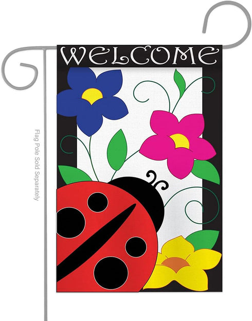 Ladybug Flag Home Decor Welcome Banner Applique Decorative Stitched Flower Tapestry Wall American Embroidered Sew Stitching Spring Floral Gifts Pa...