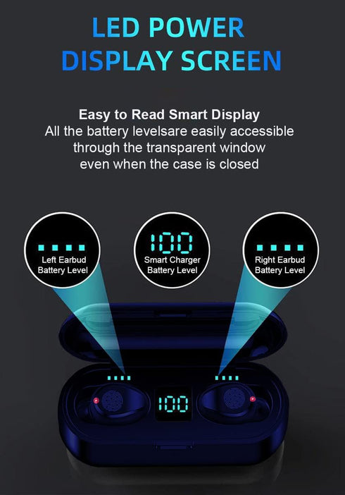 Fully Wireless Bluetooth 5.0 Rechargeable IPX7 Waterproof Earbud Headphones w Microphone, 2000mAh USB Smart Dual Charging Case/Stand Surround Ster...