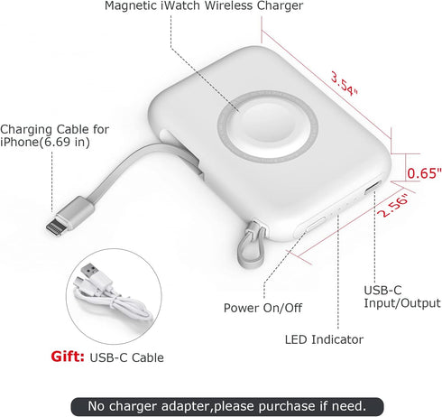 Wireless Portable Watch Charger for All Apple Watch Series, 5000mAh iWatch Magnetic Charger Power Bank with Built in Cable, Phone Charger for iPho...