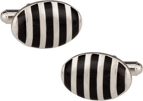 Black & Silver Oval Cufflinks with Presentation Gift Box...