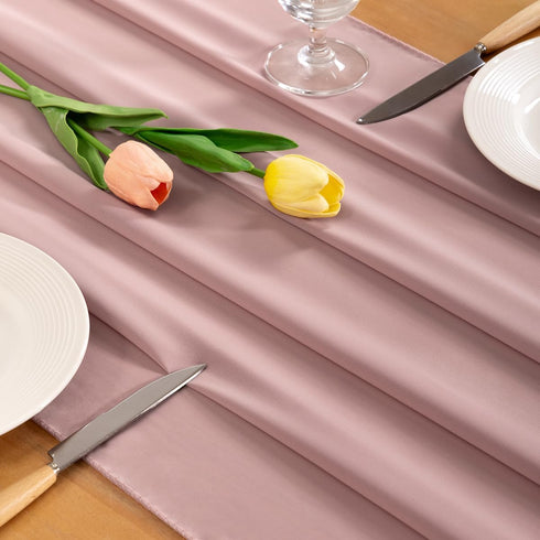 Socomi Dusty Rose Chiffon Table Runner Easter Spring Boho Rustic 14ft 29x170 Inches Wedding Runner Sheer Romantic Bridal Shower Decorations...