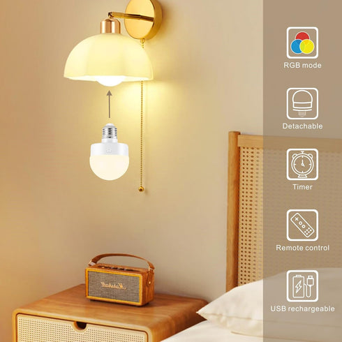 LINEWAY Rechargeable Light Bulbs with Remote, Battery Operated Light Bulb 2000mAh E26 Detachable Charging, 15 Colors Selectable/Timer/Dimmer Puck ...