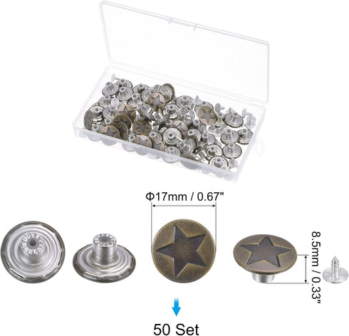 HARFINGTON 50 Sets Button Pins for Jeans, 17mm No-Sew Removable Instant Adjustable Replacement Metal Star Denim Jeans Buttons Pins Tightener for P...