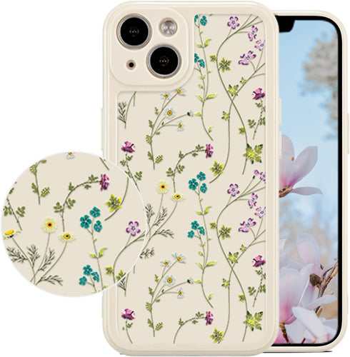 RALEAVO Floral Case for iPhone 13, Flower Branch Pattern Design Cute Cover Case for Girls Women Slim Thin Soft Silicone Shockproof Anti-slip Phone...