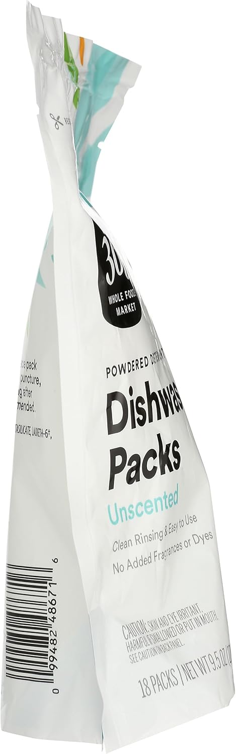 365 by Whole Foods Market, Powdered Detergent Dishwasher Packs, Unscented, 18 Count...