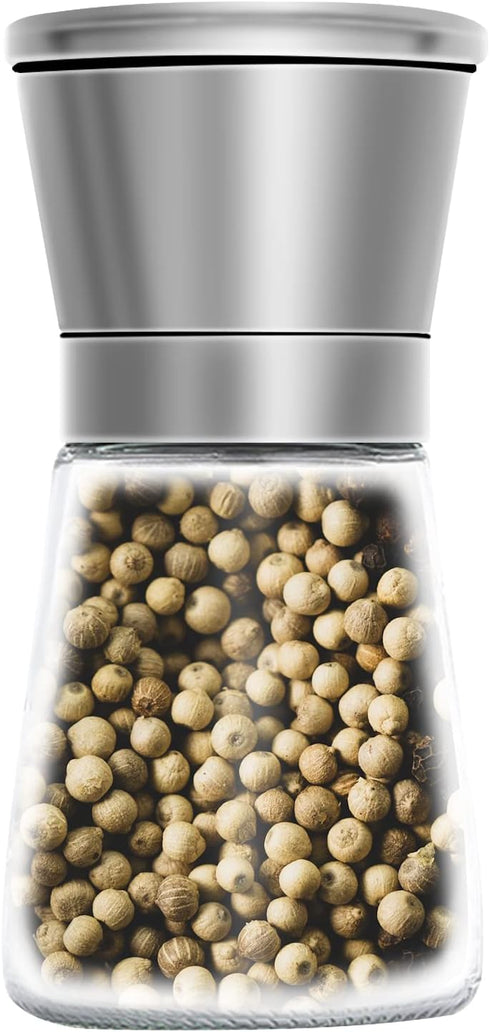 Pepper Grinder, Spice Mill with Ceramic Blades, Salt Grinder Refillable, Stainless Steel Dust Cover, Pepper Mill for Kitchen or Outdoor Picnic (18...