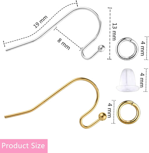 Earring Hooks 600pcs Hypoallergenic Earring Making kit with Jump Rings and Clear Silicone Earring Backs Stoppers(Silver and Gold)...