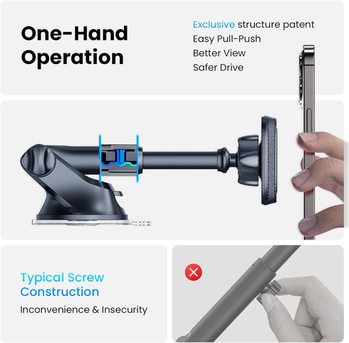 APPS2Car Magnetic Phone Mount for Car – Industrial Suction Cup Dashboard & Windshield Holder with Telescopic Arm, 6 Strong Magnets – Universal Fit...