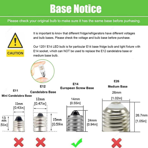 E14 LED Light Bulbs, European Base Refrigerator Bulb for Particular Fridge Freezer Turkish Lamp E14 Socket 120V Daylight White 6000k Non Dimmable ...