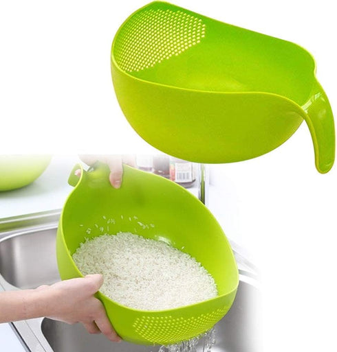 Whopper Rice Washer Strainer Colanders with Handle for Cleaning Vegetable, Fruit, Pasta - 9.5 inch (Green)...