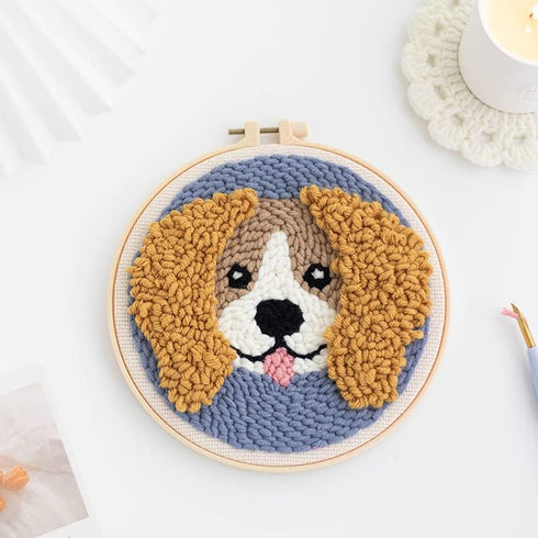Punch Needle Embroidery kit DIY Dog Cross Stitch Hoop Craft Kits Handcraft Embroidery...