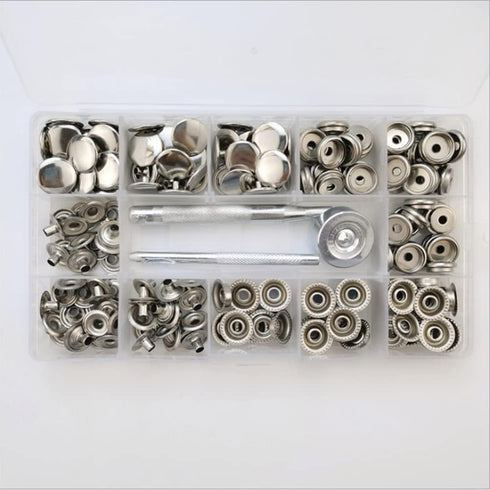 APRUNM 100 Pieces of Stainless Steel snap Set 15 Pieces of mm snap Button snap Cap with Pliers and 3 Pieces of Tools for Canvas Bag Leather DIY Cr...