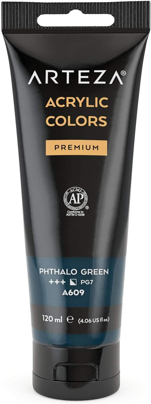 ARTEZA Acrylic Paint, Phthalo Green Color, (120 ml Pouch, Tube), Rich Pigment, Non Fading, Non Toxic, Single Color Paint for Artists & Hobby Paint...