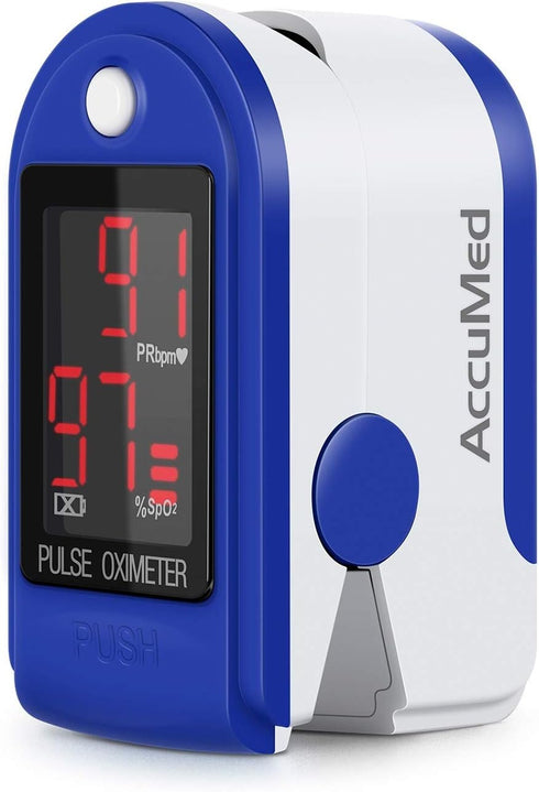 AccuMed CMS-50DL Fingertip Pulse Oximeter Blood Oxygen SpO2 Sports and Aviation Fingertip Monitor w/ Carrying case, Lanyard Silicon Case & Battery...