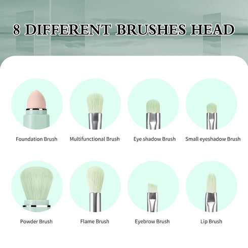 Travel Makeup Brushes Set, START MAKERS Retractable 8 in 1 Mini Powder Brush Beauty Sponge Blender, Synthetic Portable Foundation Blush Concealers...