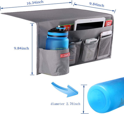 5 Pockets Bedside Caddy, Bedside Storage Organizer for Water Bottles, Magazines, Phone, Glasses (5 Pockets-Grey)...