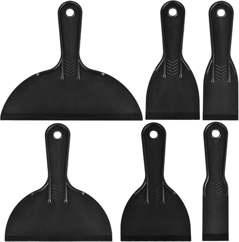 6 Pieces Plastic Putty Knife Set 1.5"/ 2" / 3" / 4"/ 6"/ 8" Flexible Scraper Tool Plastic Spatula Paint Scrapers, for Spackling, Patching, and Pai...