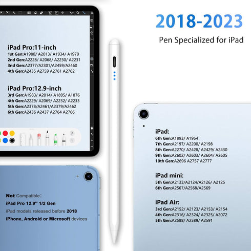 Stylus Pen for iPad, 5min Fast Charge Pencil for iPad/Pro/Air/Min 2018-2024, Pen for iPad with Tilt Sensitive& Palm Rejection& Magnetic for Profes...