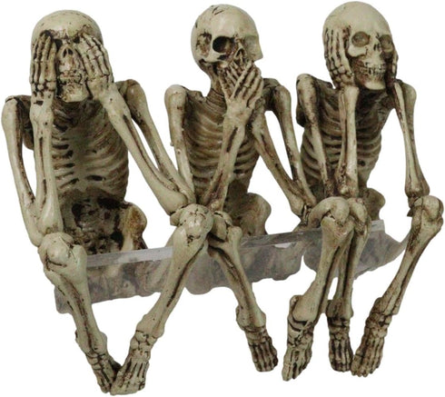 Ebros Gift Whimsical Gothic See No Evil Hear No Evil Speak No Evil Skeletons Shelf Sitter Figurines 3.75" Tall Ossuary Macabre Decor Accent...