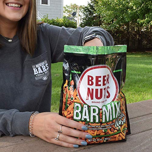 BEER NUTS Bar Mix w/Wasabi - Pretzels, Cheese Stix, Sesame Stix, Insane Grain & Wasabi Peas - 32oz Resealable Bag (Pack of 1)...