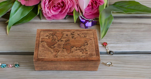 Great Birthday Gift Ideas - Handmade Decorative World Map Wooden Jewelry Box - Treasure Chest, Organizer, Keepsake, Trinket Holder, Watch Box With...