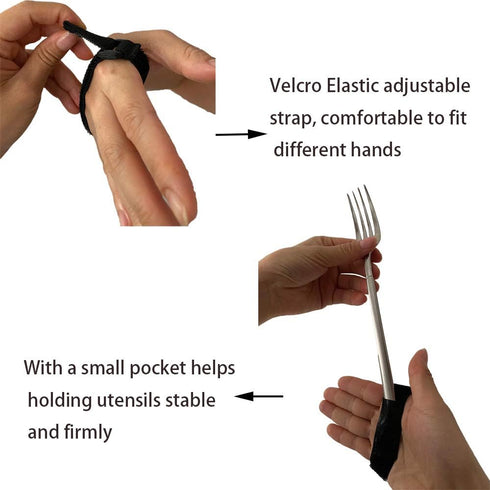 Adaptive Aid Elastic Utensil Cuff Holder Strap 2 Pieces Adjustable Eating Assistance Hand Strips for Kids and Elderly Tremor Patients with Limited...